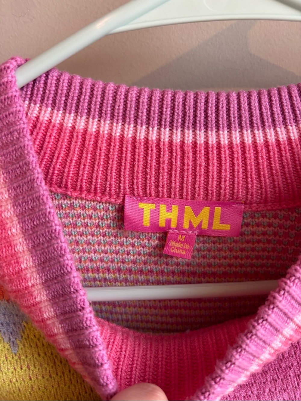 THML Multicolor Heart Crewneck Sweater - Pink, Pastel Blue & Yellow - Picture 2 of 3